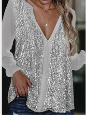 Pia | Glitzernde V-Ausschnitt Bluse mit Pailletten für Damen