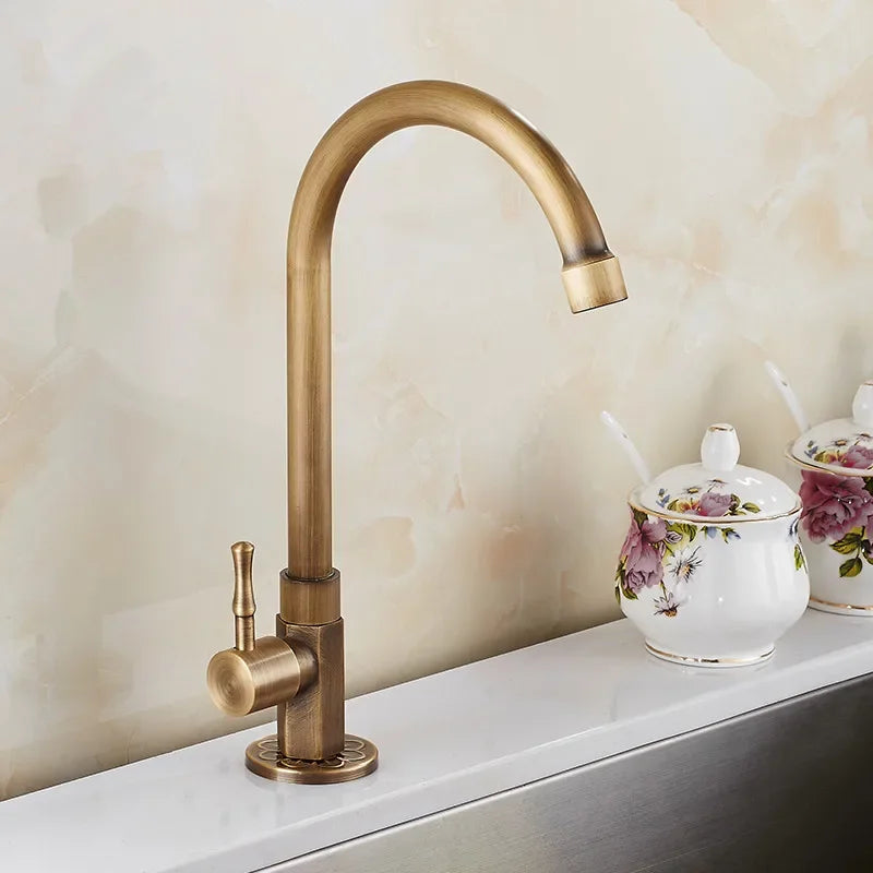  Klassischer Messingküchenarmatur - Nur kaltes Wasser, Schwanenhals -Design, Bronze gebürstete Finish-1