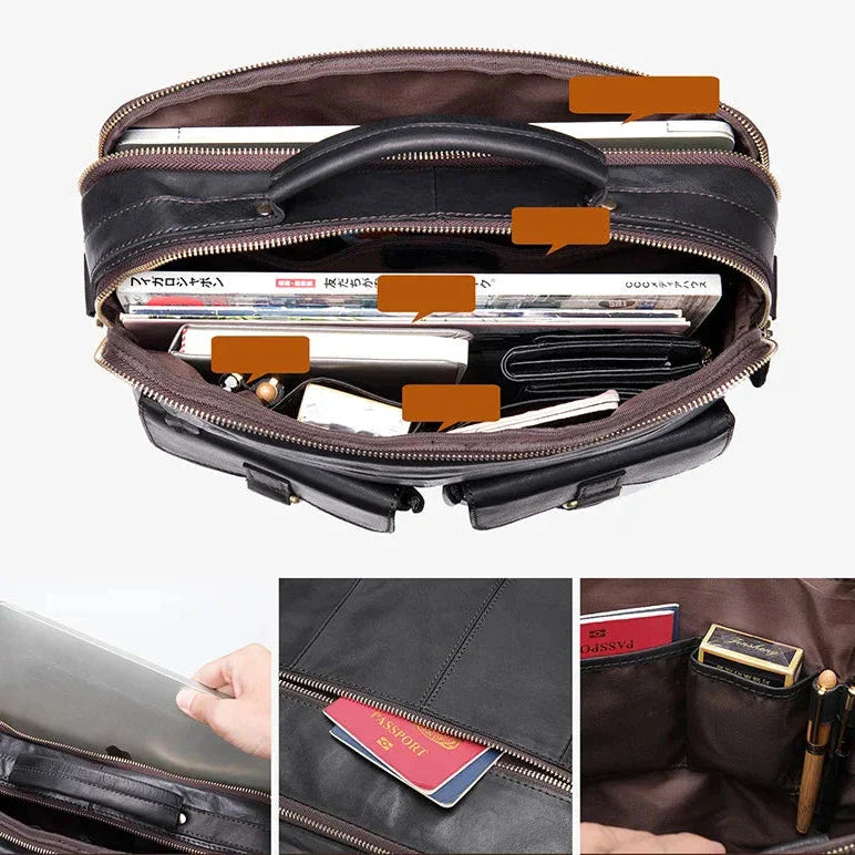 Max | Echte Leder Aktentasche Crossbody Messenger Reisehandtasche