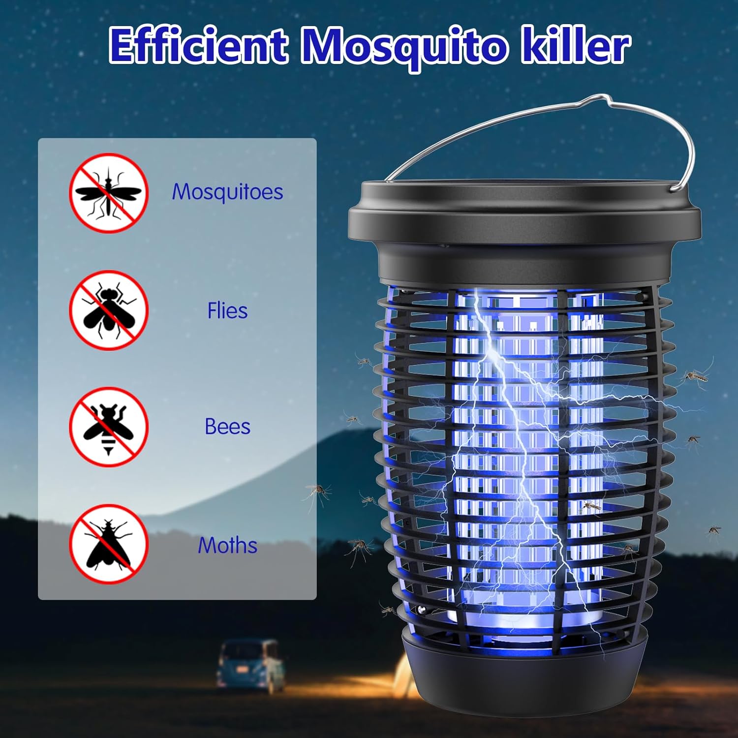 Solar-Insektenvernichter, 2-in-1-Mückenvernichterlampe – 4500 V, Fliegenfalle für drinnen und draußen 3