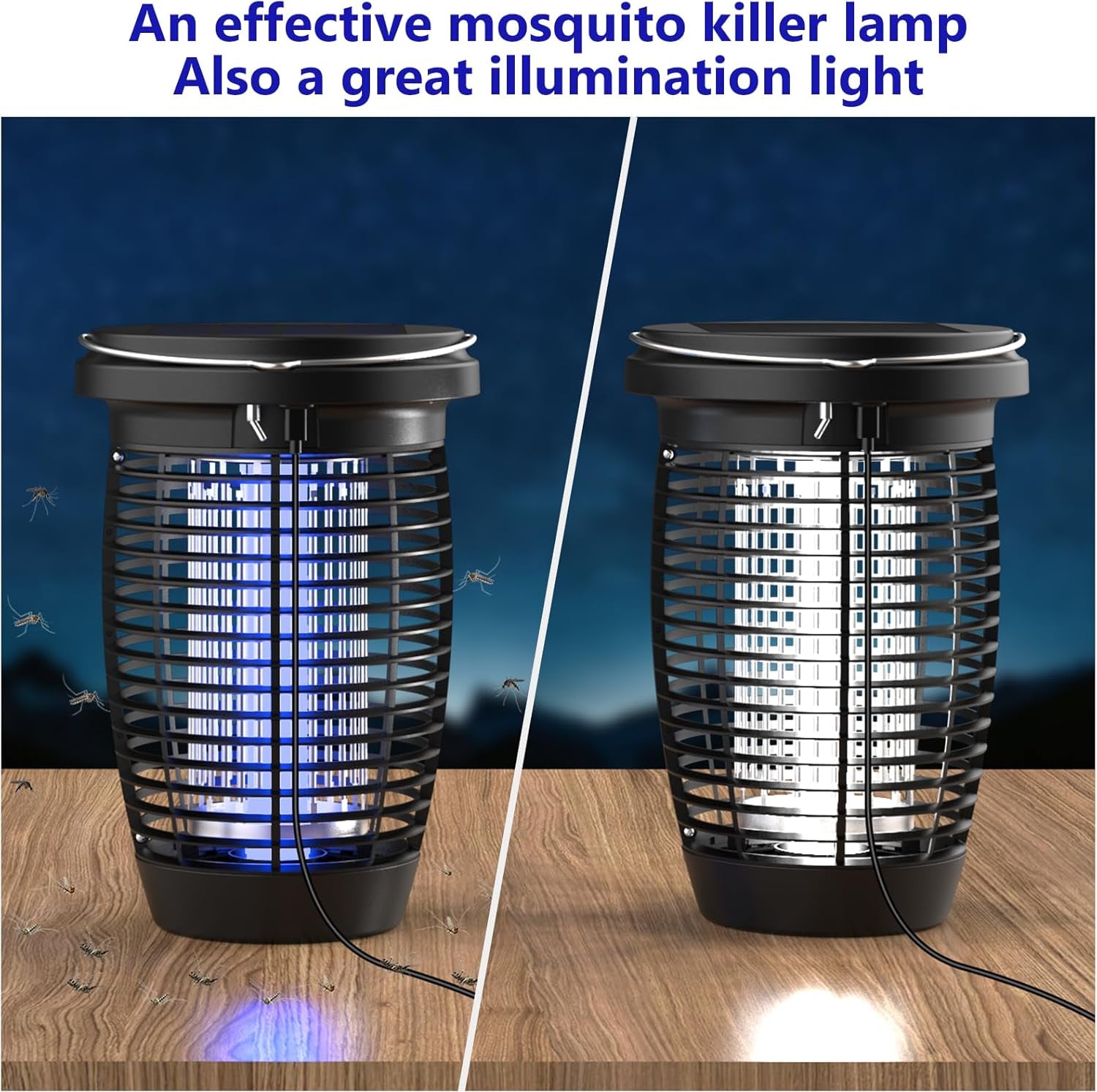 Solar-Insektenvernichter, 2-in-1-Mückenvernichterlampe – 4500 V, Fliegenfalle für drinnen und draußen 5