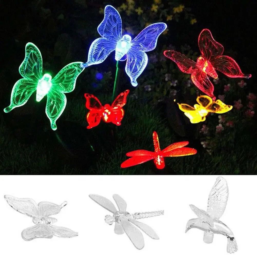 Solar Gartenlampe mit Buntkolibri, Schmetterling und Libelle – Wetterfestes, Umweltfreundliches Design für Charmante Außenbeleuchtung 3