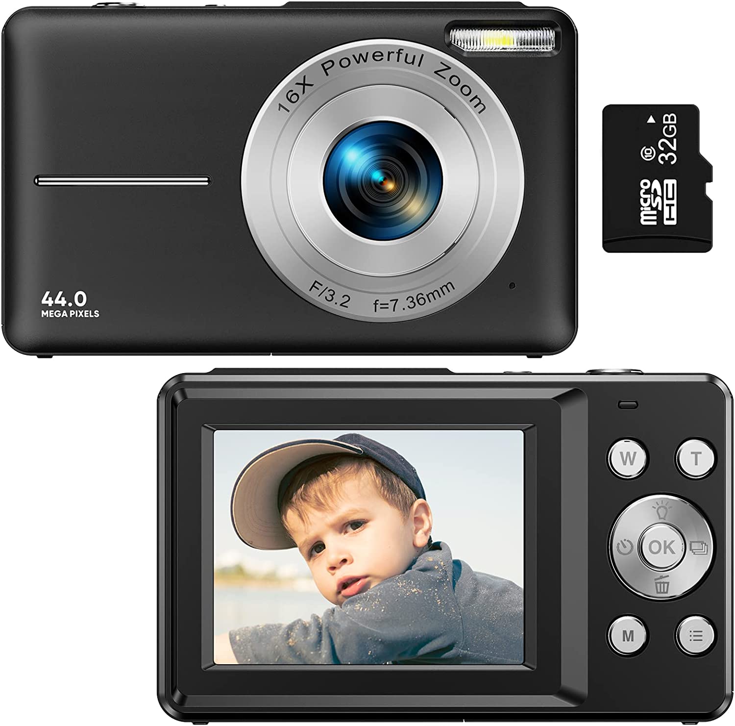 Tragbare Digitalkamera 1080P 44MP mit 16-fachem Zoom – Kompakte Vlogging-Kamera mit LCD-Bildschirm, wiederaufladbar, perfekt für Teenager und Studenten 0