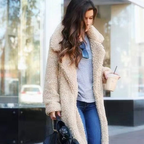 Trendiger warmer langer Teddymantel für Damen - Isla 0