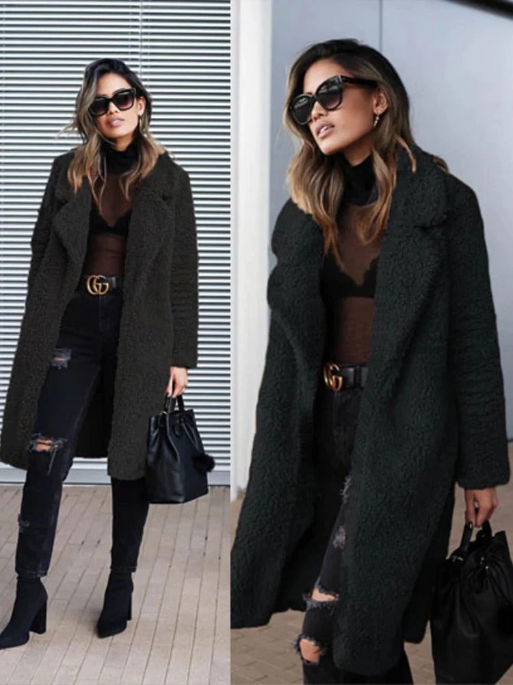 Trendiger warmer langer Teddymantel für Damen - Isla 3