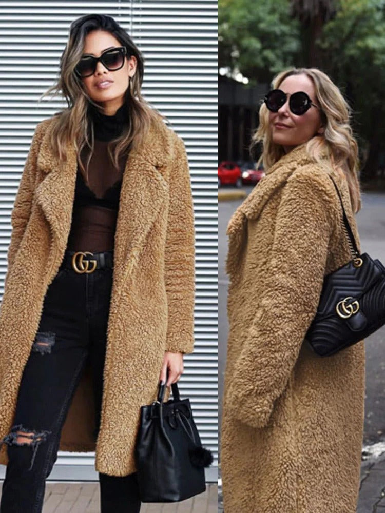 Trendiger warmer langer Teddymantel für Damen - Isla 8