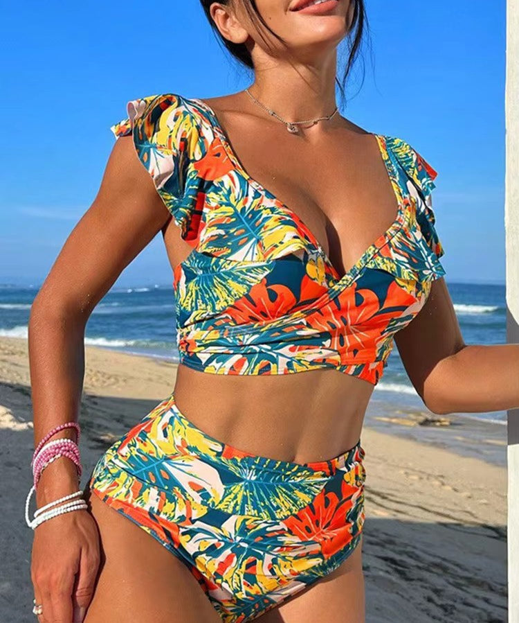 Tropischer Bikini -Bikini -Set mit fröhlicher Druck 1