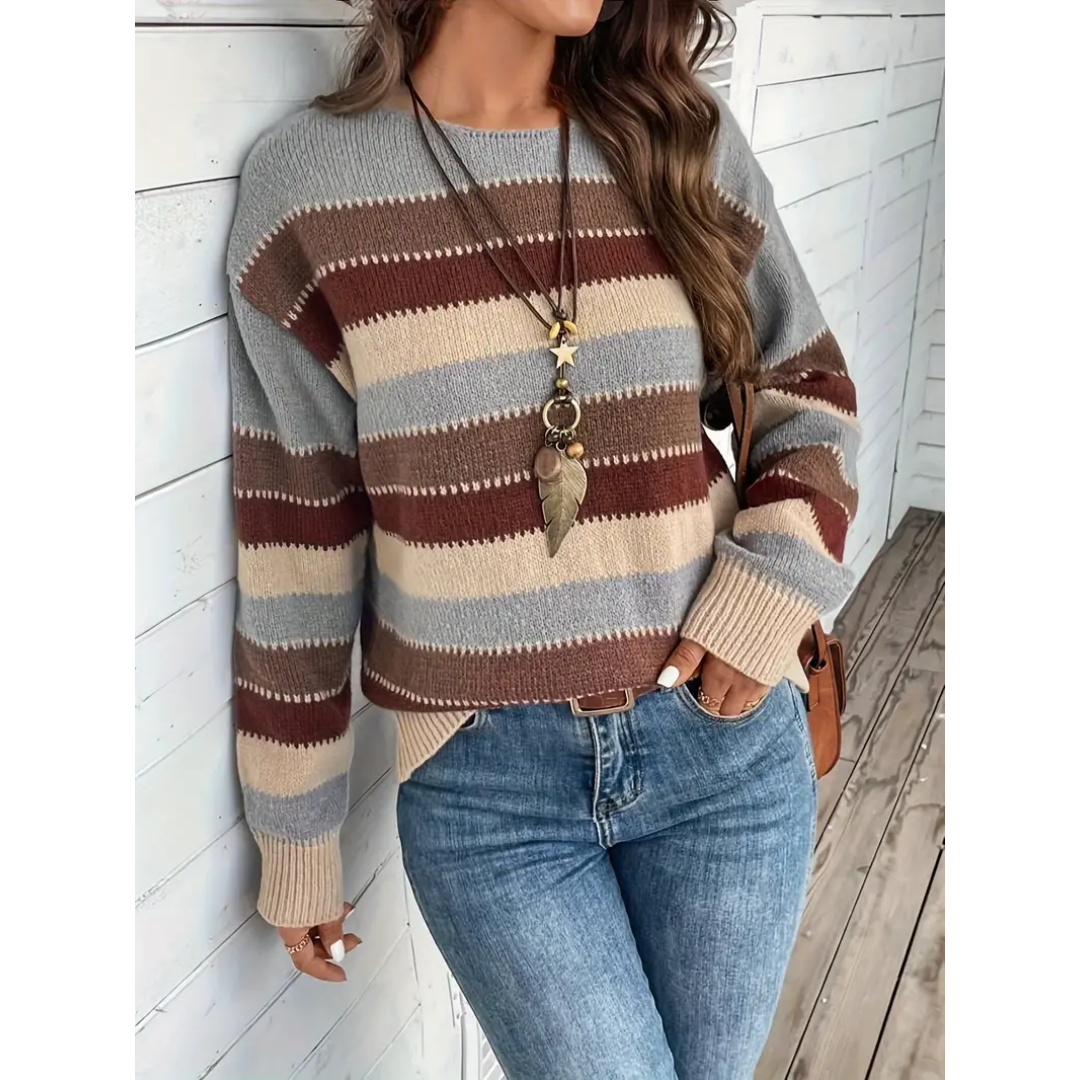 Lita | Bequemer Damenpulli mit Streifen und Langarm