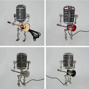 Vintage Metall Mikrofon Roboter mit Gitarrenlampe 2