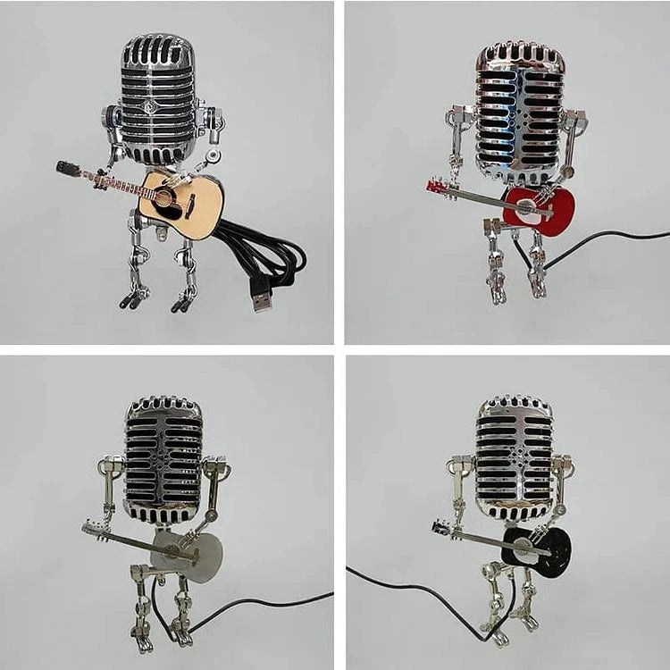 Vintage Metall Mikrofon Roboter mit Gitarrenlampe 2
