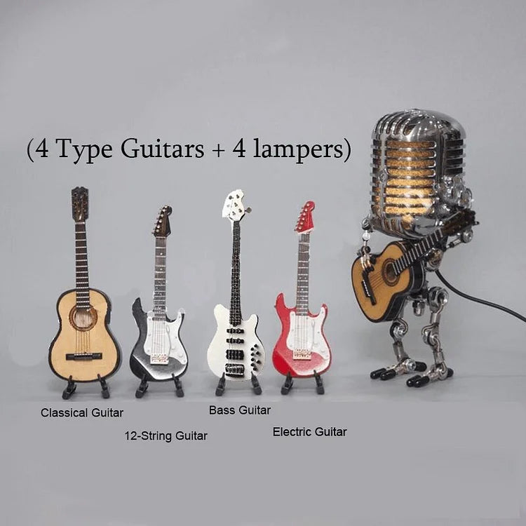 Vintage Metall Mikrofon Roboter mit Gitarrenlampe 4