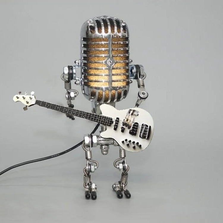 Vintage Metall Mikrofon Roboter mit Gitarrenlampe 8