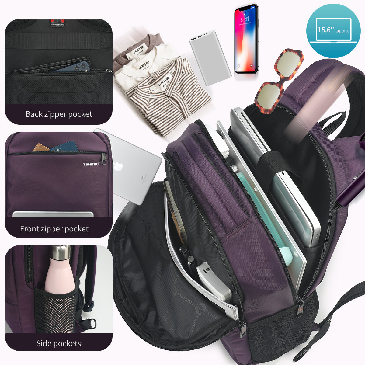 Wasserdichter Laptop-Rucksack 15,6 Zoll, Reisetasche mit großem Fassungsvermögen 4