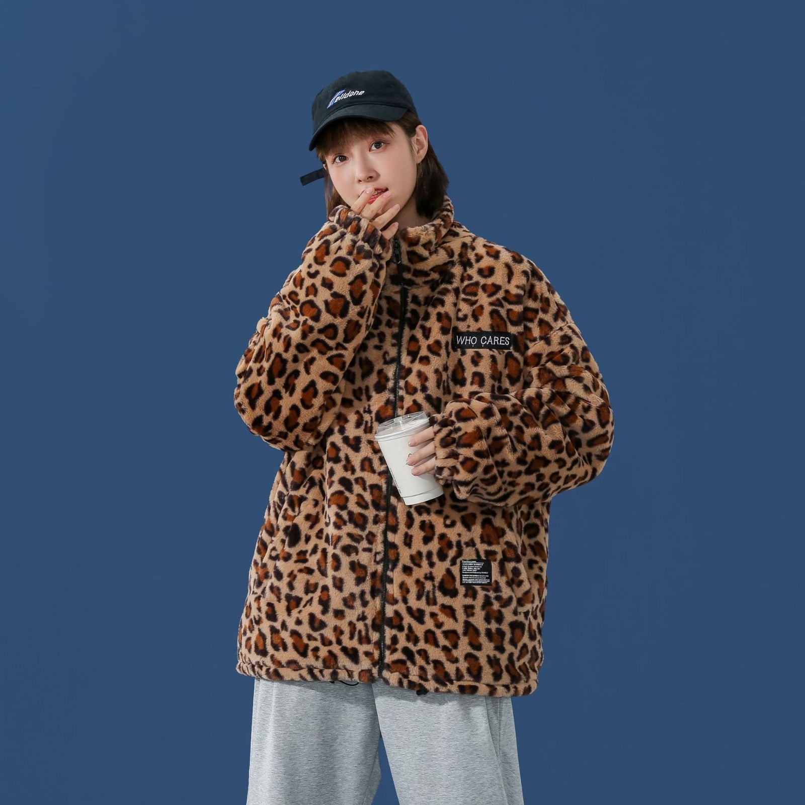Langarmjacke mit Leopardenmuster, Modemarke, lockeres Hip-Hop-Oberteil