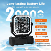 Wiederaufladbarer Campingventilator mit 20000 mAh Akku, 4 Geschwindigkeiten und LED-Laterne 3