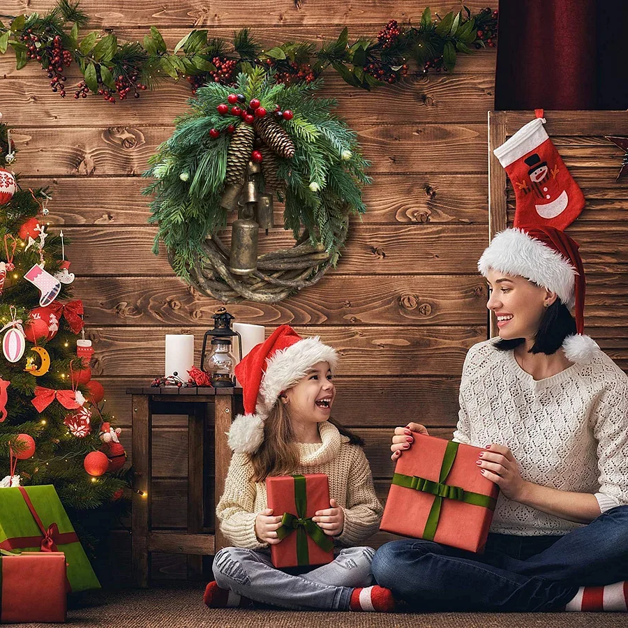 Winterwunschkranz – Handgemachter böhmischer Türkranz mit Glöckchen und Tannenzapfen 5
