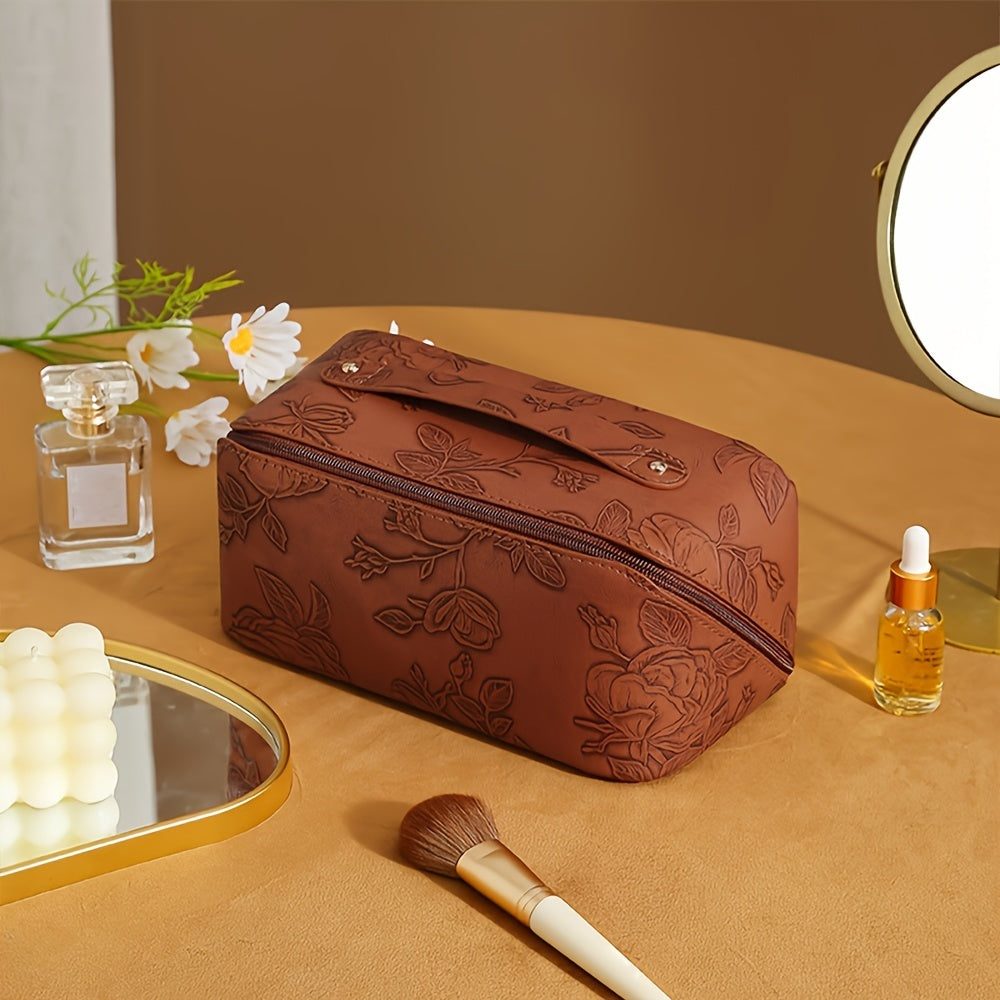 Camila | Floral geprägte und geräumige Aufbewahrungskosmetiktasche