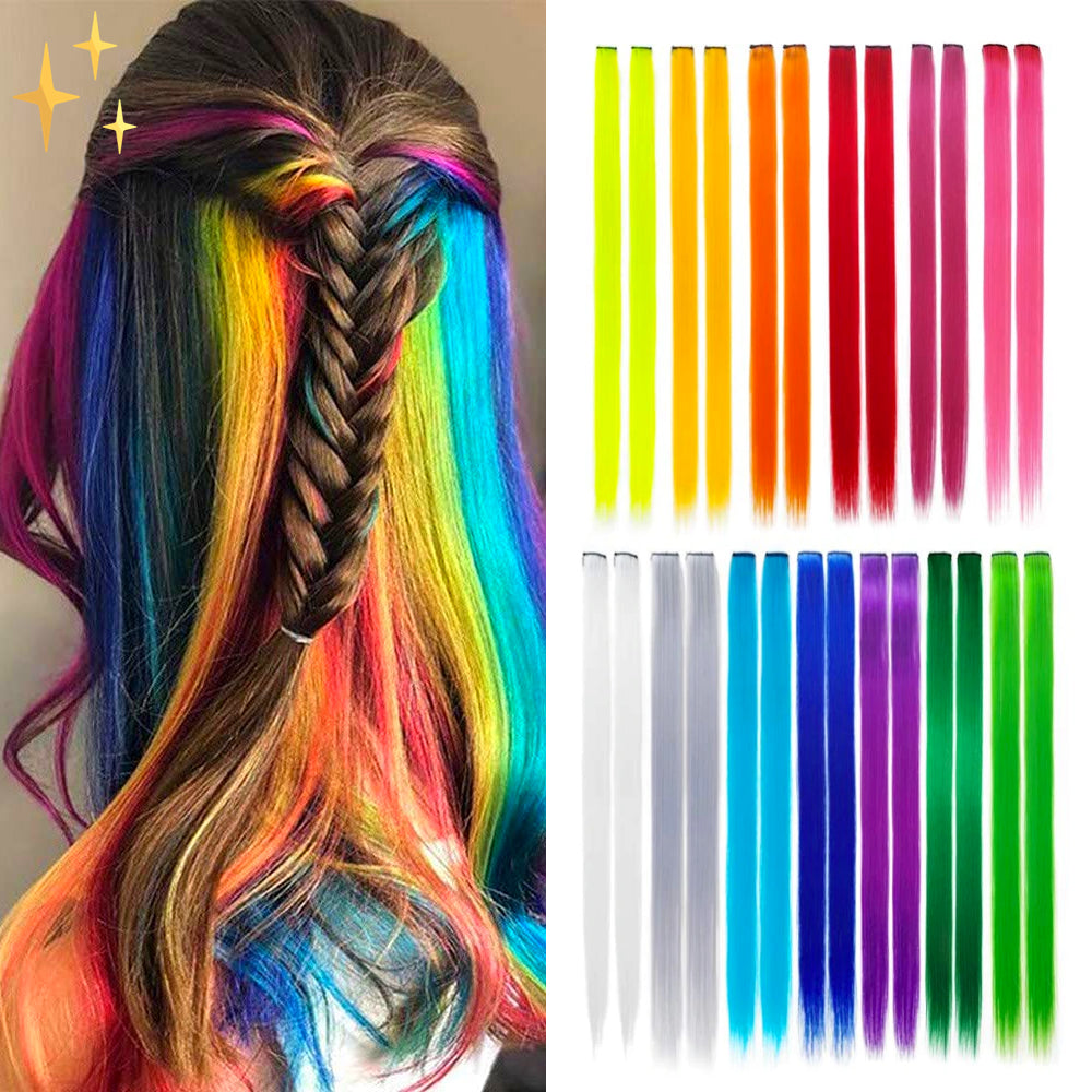 Clip in Haarverlängerungen 26 Stücke | In Regenbogenfarben für eine schöne Originalfrisur - Umlage-2