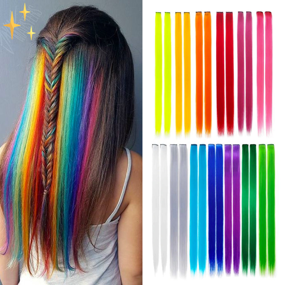 Clip in Haarverlängerungen 26 Stücke | In Regenbogenfarben für eine schöne Originalfrisur - Umlage-1