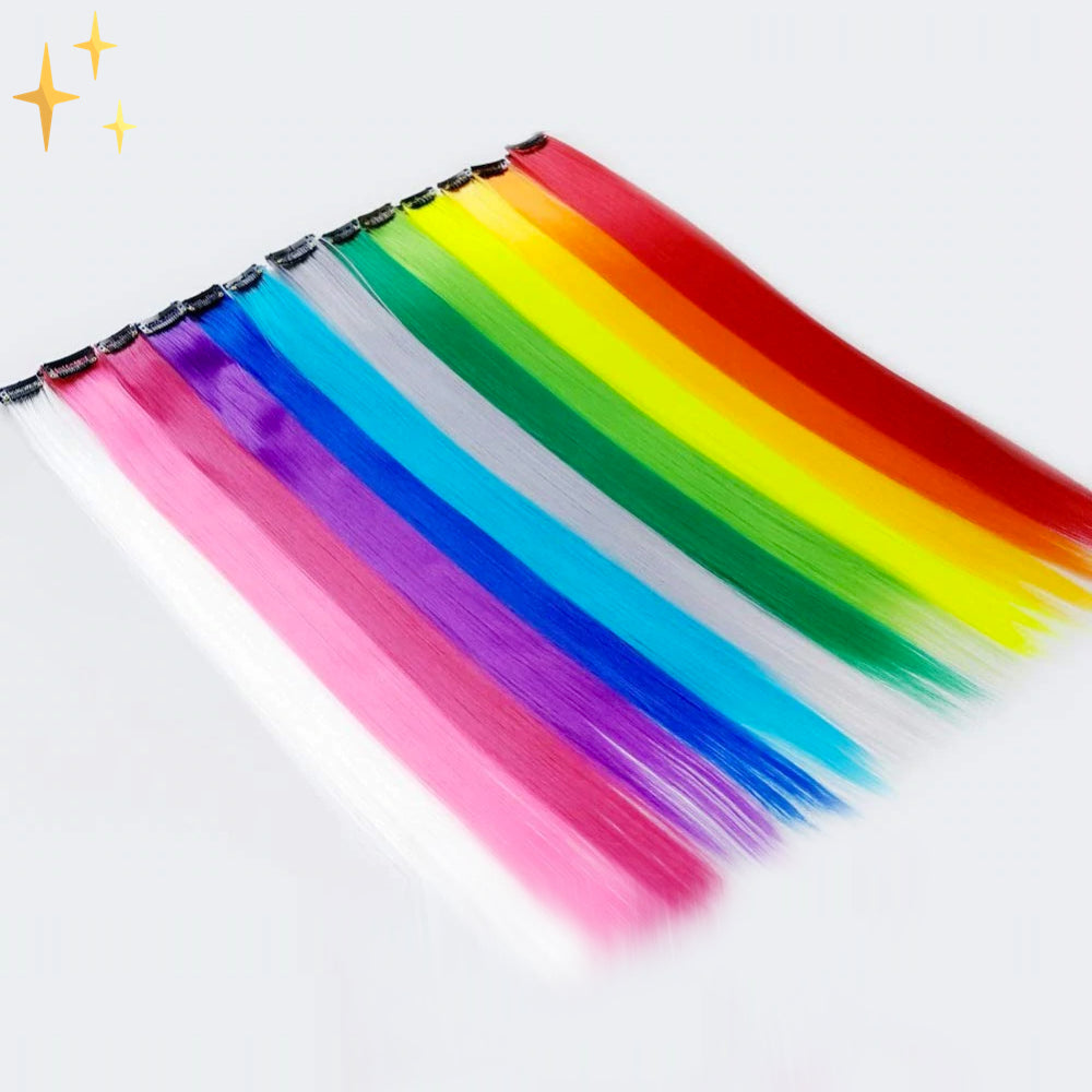 Clip in Haarverlängerungen 26 Stücke | In Regenbogenfarben für eine schöne Originalfrisur - Umlage-3