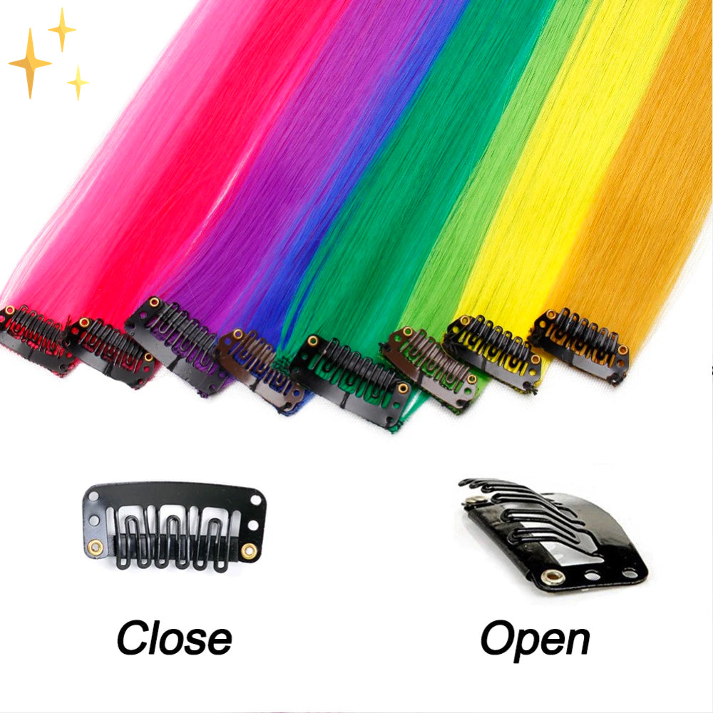 Clip in Haarverlängerungen 26 Stücke | In Regenbogenfarben für eine schöne Originalfrisur - Umlage-4