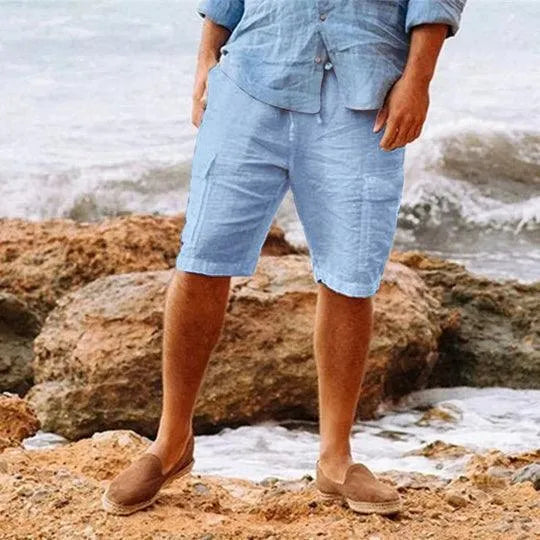  Herren -Leinenshorts - atmungsaktives leichter Stoff - Entspannte Passform - Kniebeuge -Freizeitverschleiß-2
